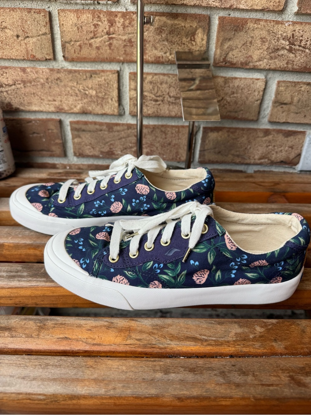 Keds x Rifle Paper Co. Kick 75 sneakers in a navy peony floral print